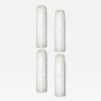 Set of 4 Modernist Rectangular Hand Blown Murano Mottled Glass Sconces w Brass