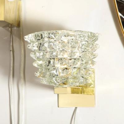 Set of 4 Modernist Transparent Rostrato Murano Glass Brass Sconces