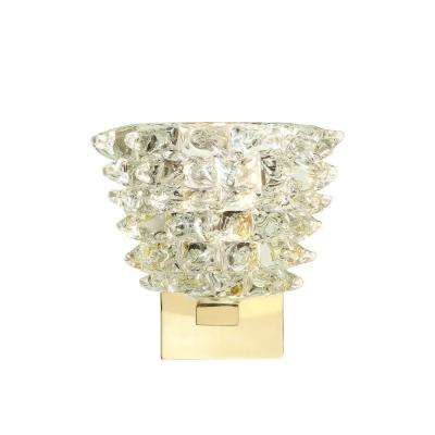 Set of 4 Modernist Transparent Rostrato Murano Glass Brass Sconces