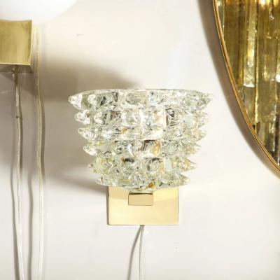 Set of 4 Modernist Transparent Rostrato Murano Glass Brass Sconces