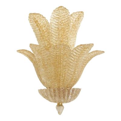 Set of 4 Murano Glass Wall Sconces in Venetian Gold Graniglia Leaf Design