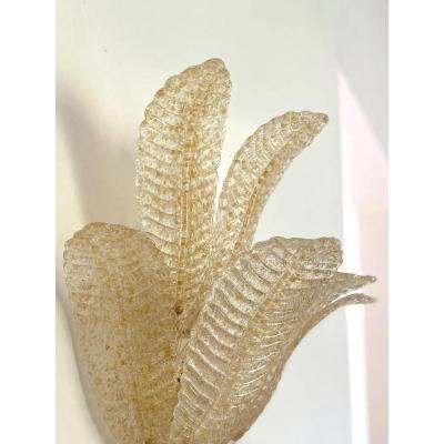 Set of 4 Murano Glass Wall Sconces in Venetian Gold Graniglia Leaf Design