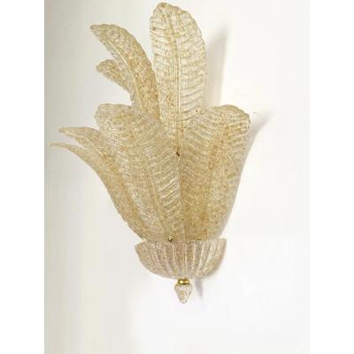 Set of 4 Murano Glass Wall Sconces in Venetian Gold Graniglia Leaf Design