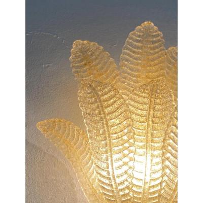 Set of 4 Murano Glass Wall Sconces in Venetian Gold Graniglia Leaf Design