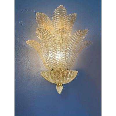 Set of 4 Murano Glass Wall Sconces in Venetian Gold Graniglia Leaf Design