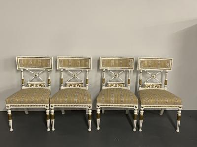 Set of 4 Neoclassical Gustavian Style Chairs Parcel Gilt and Painted Sphinx