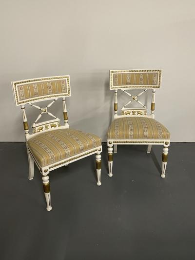 Set of 4 Neoclassical Gustavian Style Chairs Parcel Gilt and Painted Sphinx