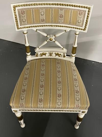 Set of 4 Neoclassical Gustavian Style Chairs Parcel Gilt and Painted Sphinx