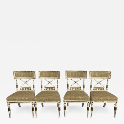 Set of 4 Neoclassical Gustavian Style Chairs Parcel Gilt and Painted Sphinx