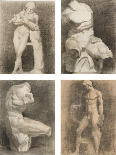 Set of 4 Old Master Academic Charcoals