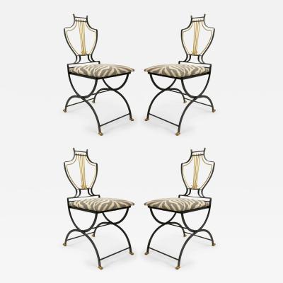 Set of 4 Outdoor American Art Moderne Lyre Side Chairs