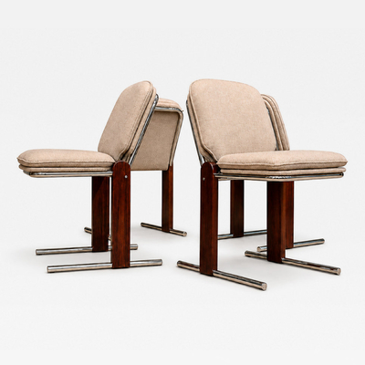 Set of 4 Percival Lafer Contempo Dining Chairs in Hardwood Chrome Chenille