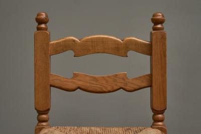 Set of 4 Razorblade Bar Stools in Solid Oak and Rush 1960s