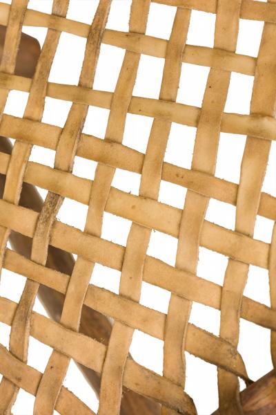 Set of 4 Rustic Adirondack Style Wood and Woven Gut Armchairs