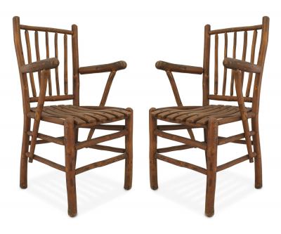 Set of 4 Rustic Old Hickory Arm Chairs