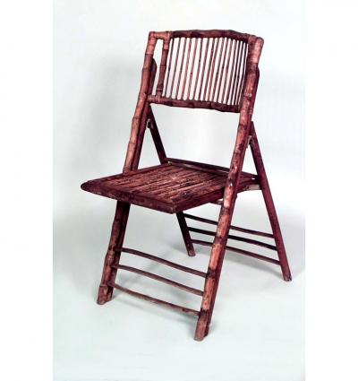 Set of 4 Rustic style twig wicker trimmed folding side chairs