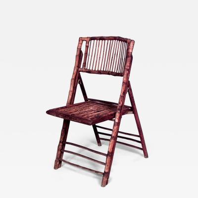 Set of 4 Rustic style twig wicker trimmed folding side chairs