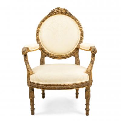 Set of 4 Set of 4 French Louis XVI Damask Arm Chairs