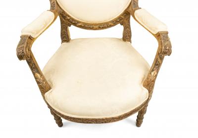 Set of 4 Set of 4 French Louis XVI Damask Arm Chairs
