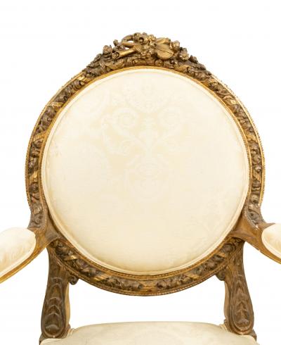 Set of 4 Set of 4 French Louis XVI Damask Arm Chairs