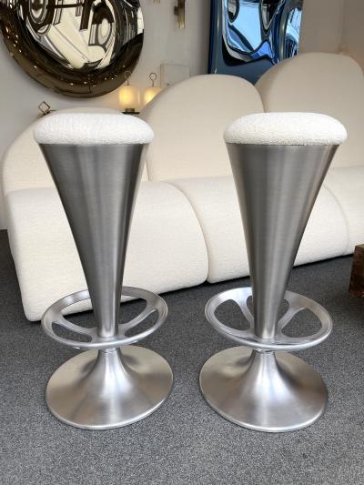Set of 4 Stainless Steel Cone Bar Stools Italy 1990s