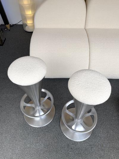 Set of 4 Stainless Steel Cone Bar Stools Italy 1990s