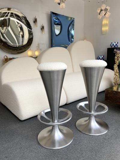 Set of 4 Stainless Steel Cone Bar Stools Italy 1990s