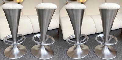 Set of 4 Stainless Steel Cone Bar Stools Italy 1990s