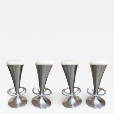 Set of 4 Stainless Steel Cone Bar Stools Italy 1990s