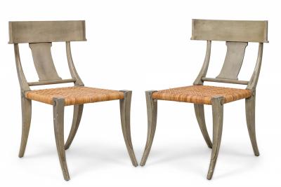 Set of 4 Swedish Neo classic Grey Painted and Rush Seat Klismos Chairs