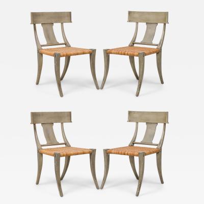 Set of 4 Swedish Neo classic Grey Painted and Rush Seat Klismos Chairs