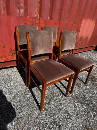 Set of 4 Swedish Velour Upholstered Teak Dining Side Chairs