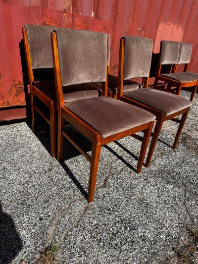 Set of 4 Swedish Velour Upholstered Teak Dining Side Chairs