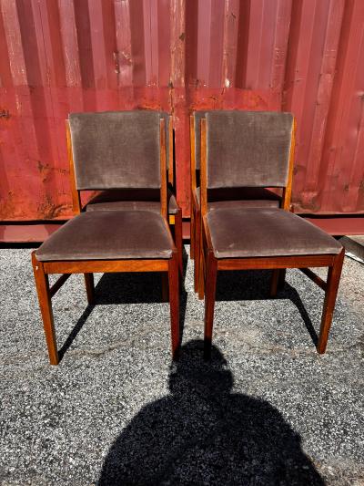 Set of 4 Swedish Velour Upholstered Teak Dining Side Chairs