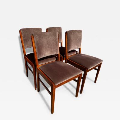 Set of 4 Swedish Velour Upholstered Teak Dining Side Chairs