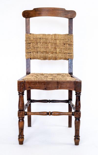 Set of 4 Vintage Dining Chairs with Woven Rope Seats and Backrests 1940s