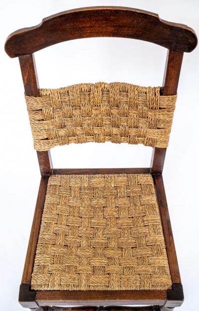 Set of 4 Vintage Dining Chairs with Woven Rope Seats and Backrests 1940s