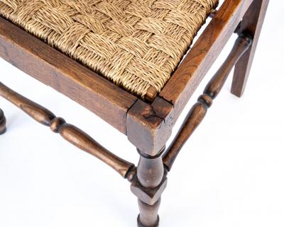 Set of 4 Vintage Dining Chairs with Woven Rope Seats and Backrests 1940s