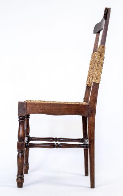 Set of 4 Vintage Dining Chairs with Woven Rope Seats and Backrests 1940s