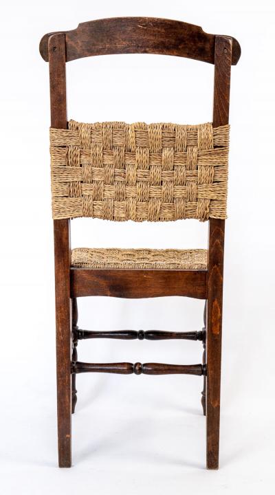 Set of 4 Vintage Dining Chairs with Woven Rope Seats and Backrests 1940s