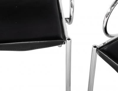 Set of 4 Vintage Modern Black Leather Tubular Metal Chairs