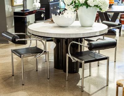 Set of 4 Vintage Modern Black Leather Tubular Metal Chairs