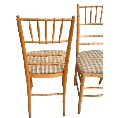 Set of 4 Vintage Swedish Beechwood Faux Bamboo Side or Dining Chairs