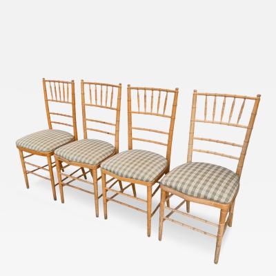 Set of 4 Vintage Swedish Beechwood Faux Bamboo Side or Dining Chairs