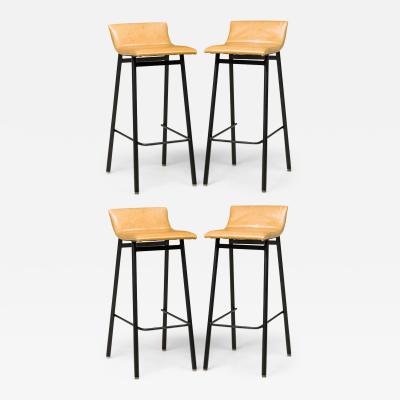 Set of 4 Vista Black Enamel Barstools with Mustard Upholstered Scoop Seats