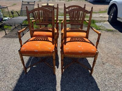 Set of 4 Walnut Country French Wheat Back Armchairs