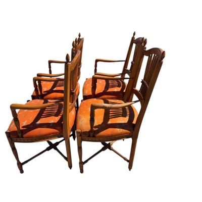 Set of 4 Walnut Country French Wheat Back Armchairs