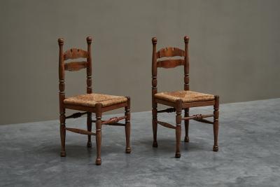 Set of 4 Whimsical Chairs in Oak and Rush 1950s