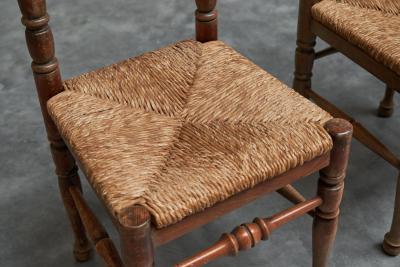 Set of 4 Whimsical Chairs in Oak and Rush 1950s