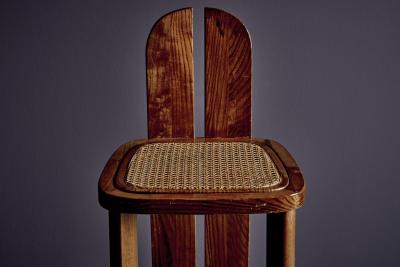 Set of 4 Wooden Bar Stools with Cane Seats